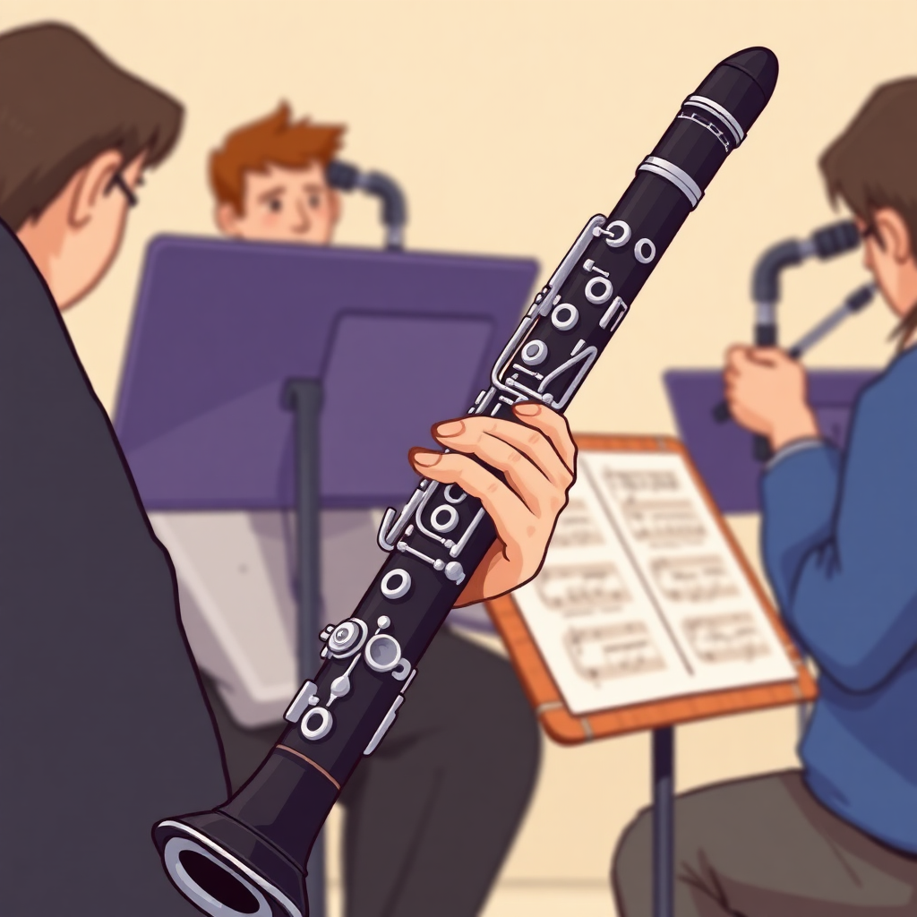 Clarinete: cómo afinar el clarinete en ensamble — portada ilustrada del instrumento (cartoon)