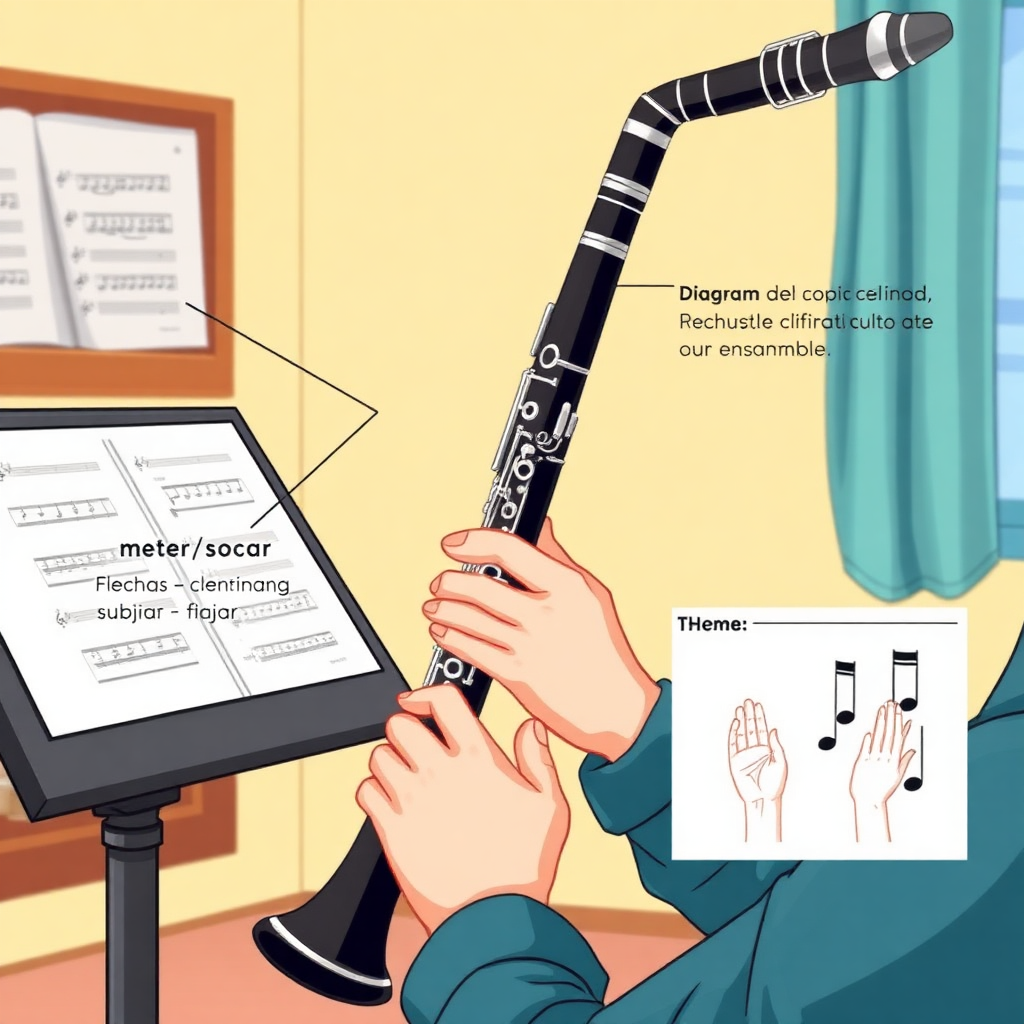Clarinete: cómo afinar el clarinete en ensamble — escena de práctica y técnica (cartoon)