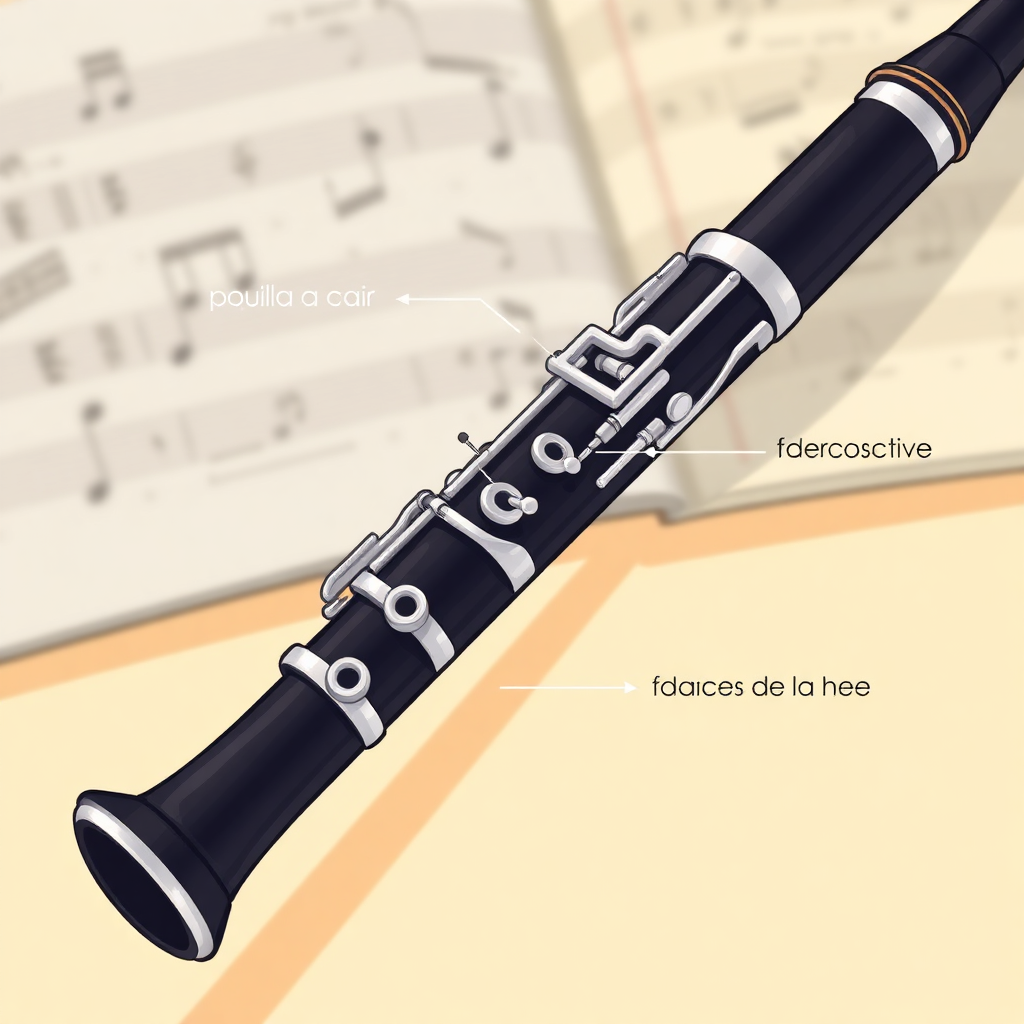 Clarinete: articulación en el clarinete — portada ilustrada del instrumento (cartoon)