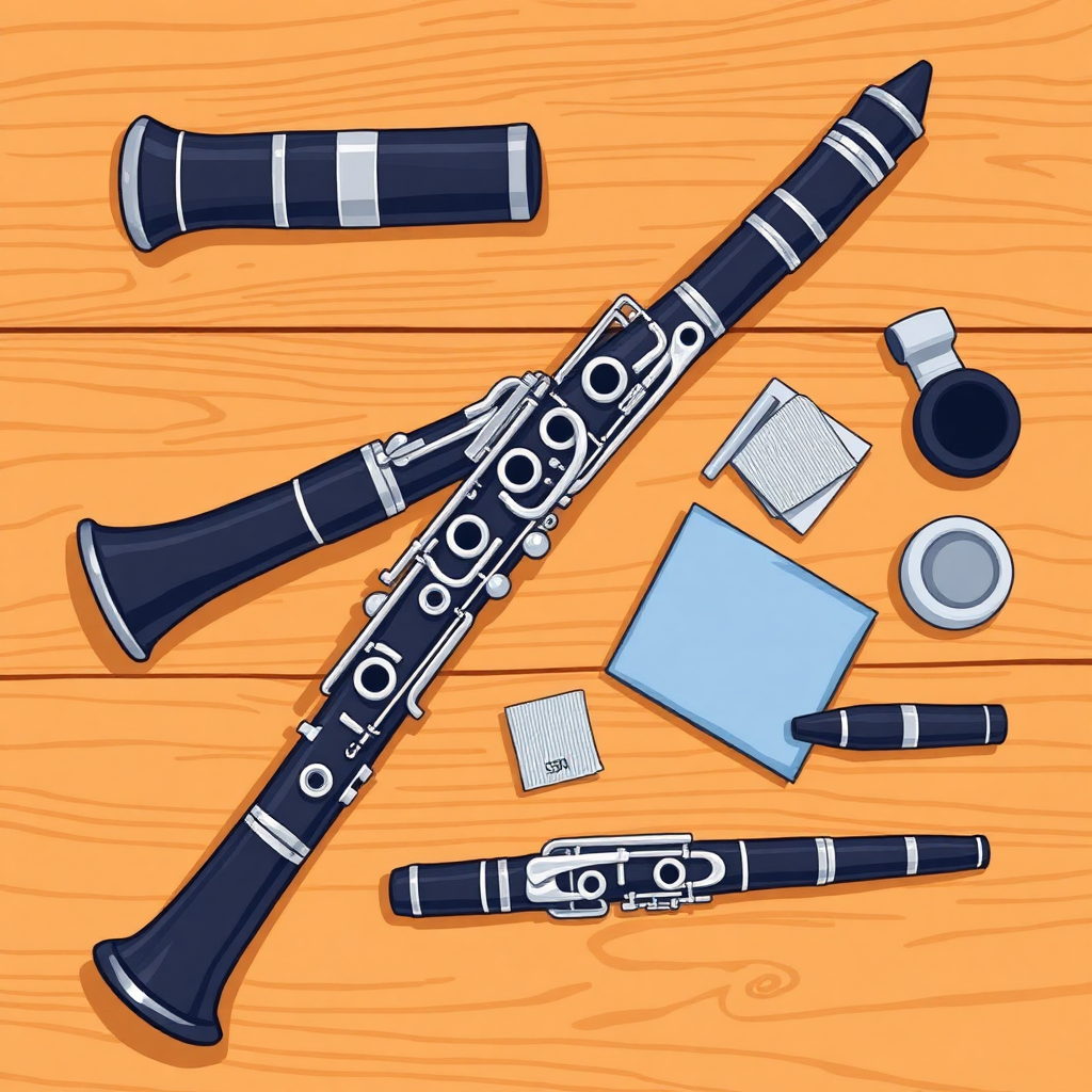 Clarinete: articulación en el clarinete — accesorios y mantenimiento (cartoon)