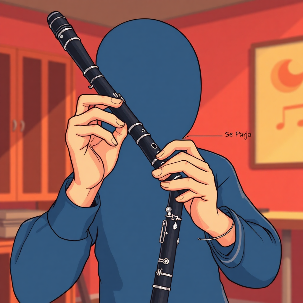Clarinete: digitación del clarinete — escena de práctica y técnica (cartoon)