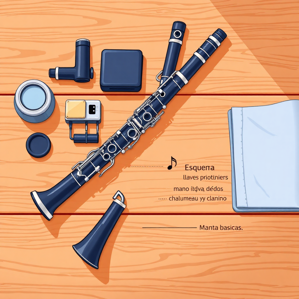 Clarinete: digitación del clarinete — accesorios y mantenimiento (cartoon)