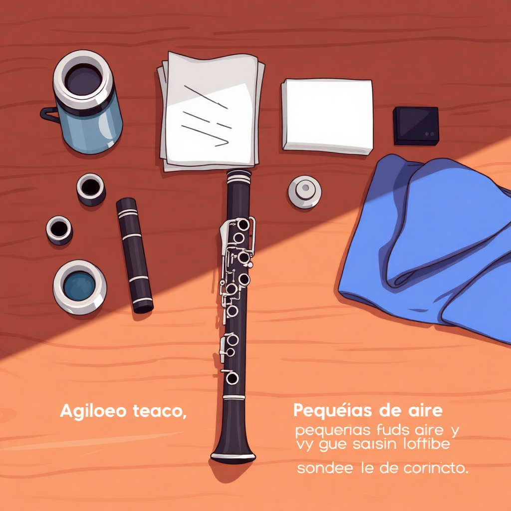 Clarinete: digitación de notas del clarinete — accesorios y mantenimiento (cartoon)