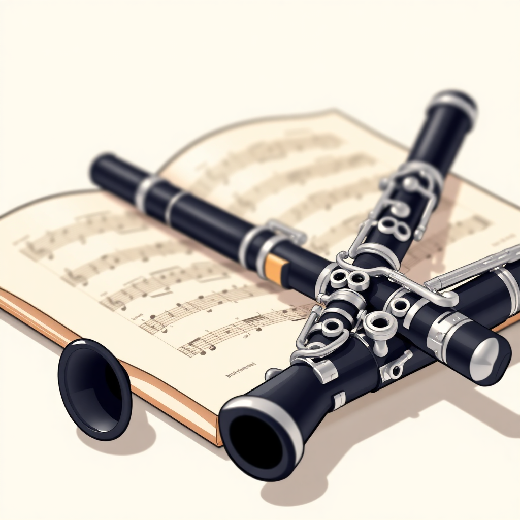 Clarinete: lectura a primera vista clarinete — portada ilustrada del instrumento (cartoon)