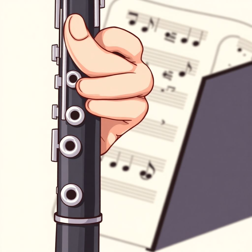 Clarinete: llave de registro clarinete — portada ilustrada del instrumento (cartoon)