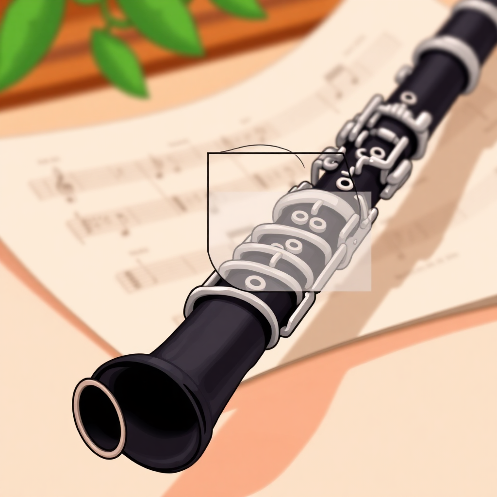 Clarinete: registros del clarinete — portada ilustrada del instrumento (cartoon)