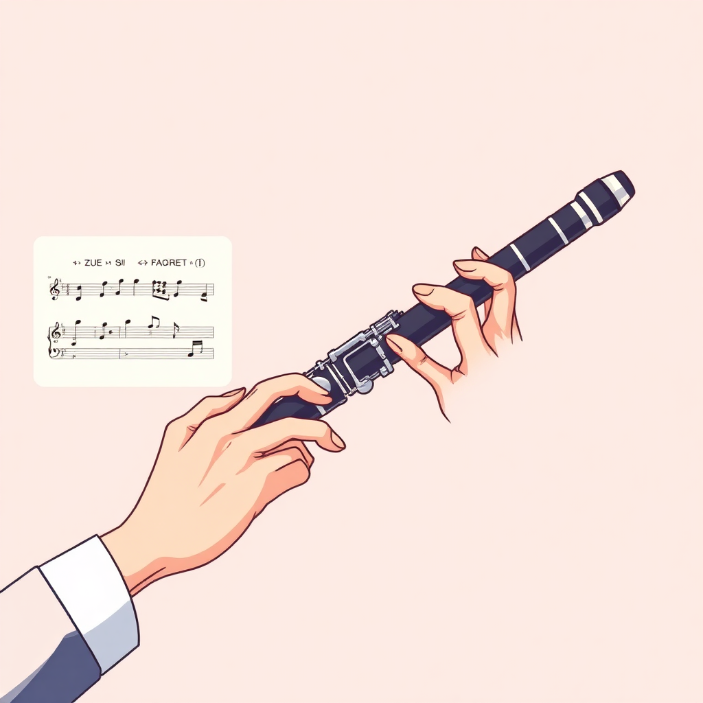 Clarinete: si bemol agudo clarinete digitación — portada ilustrada del instrumento (cartoon)