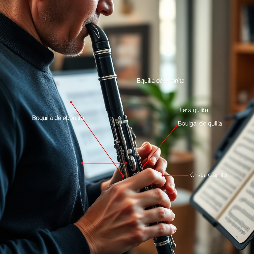 Clarinete: boquilla de ebonita vs cristal clarinete — foto realista del clarinete