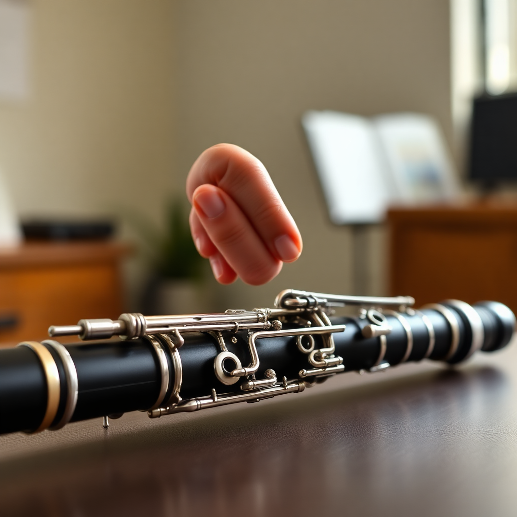 Clarinete: colocación de la mano izquierda en el clarinete — foto realista del clarinete