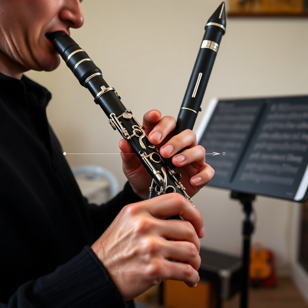 Clarinete: colocación de la mano izquierda en el clarinete — foto realista del clarinete